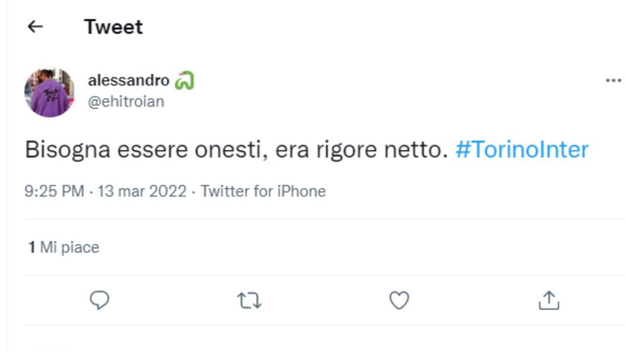 Tweet sul rigore Torino-Inter