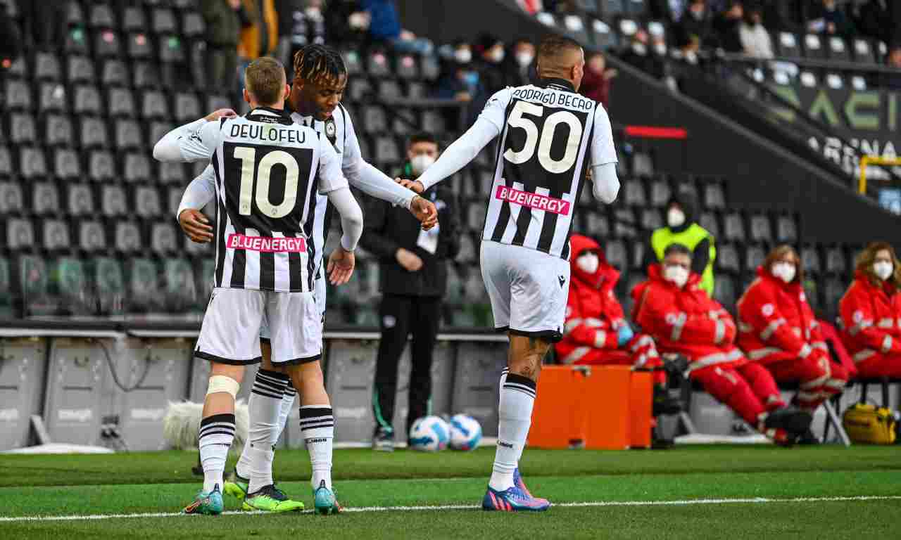 I calciatori dell'Udinese esultano