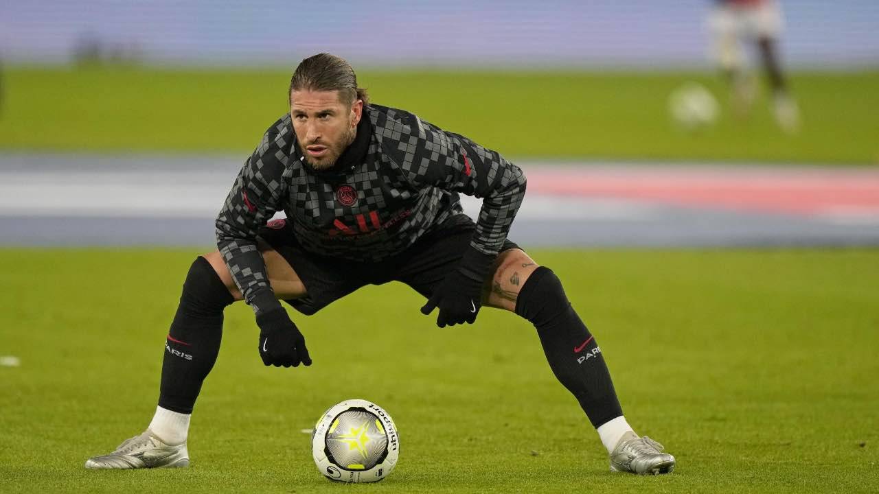 Sergio Ramos durante il riscaldamento