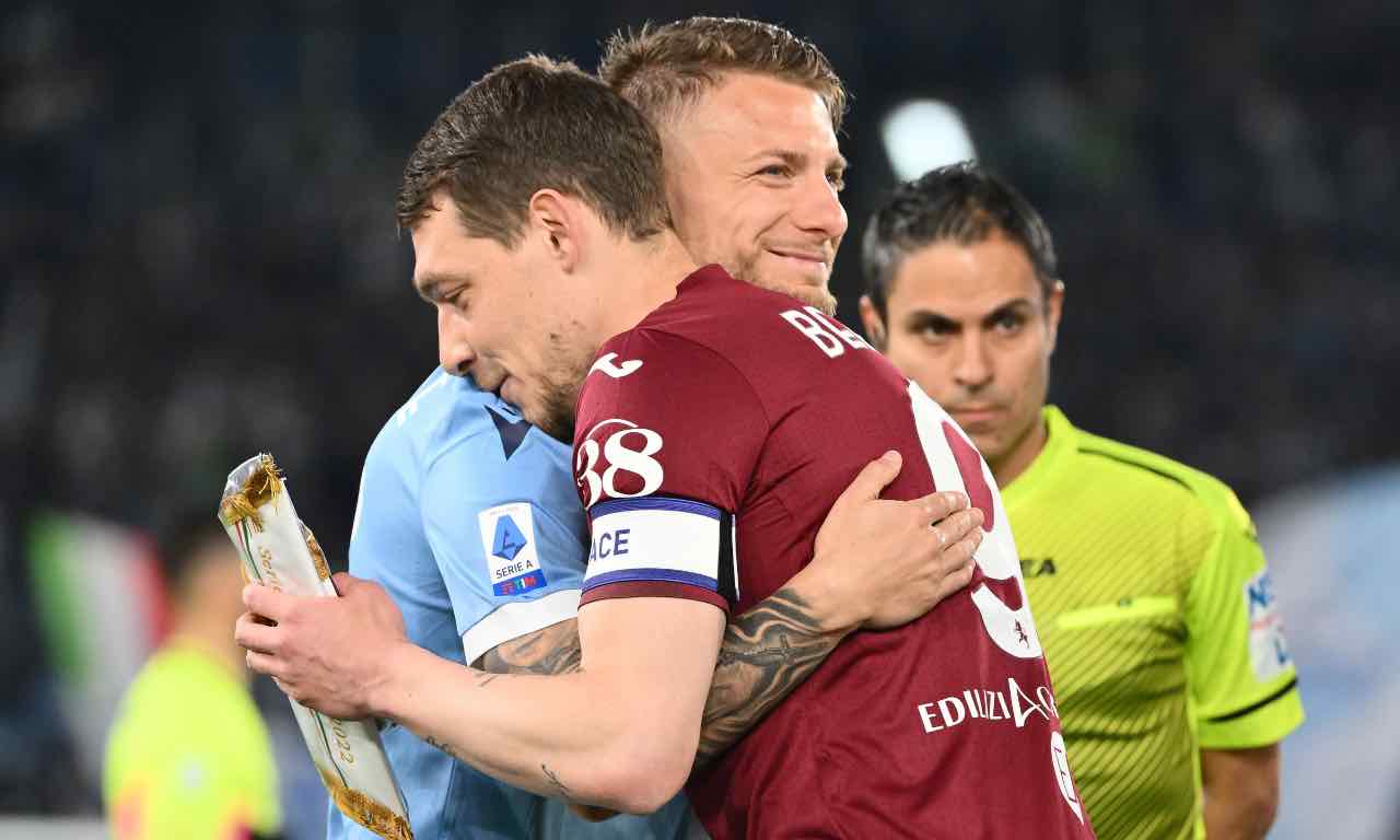 Immobile e Belotti si salutano prima di Lazio-Torino