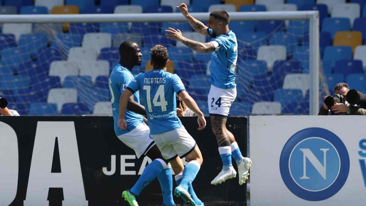 Insigne, Mertens e Koulibaly esultano Napoli