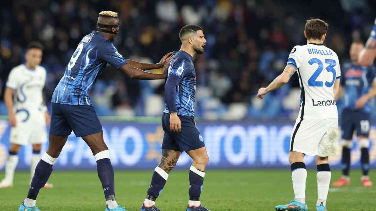 Insigne, Osimhen e Barella in campo Napoli