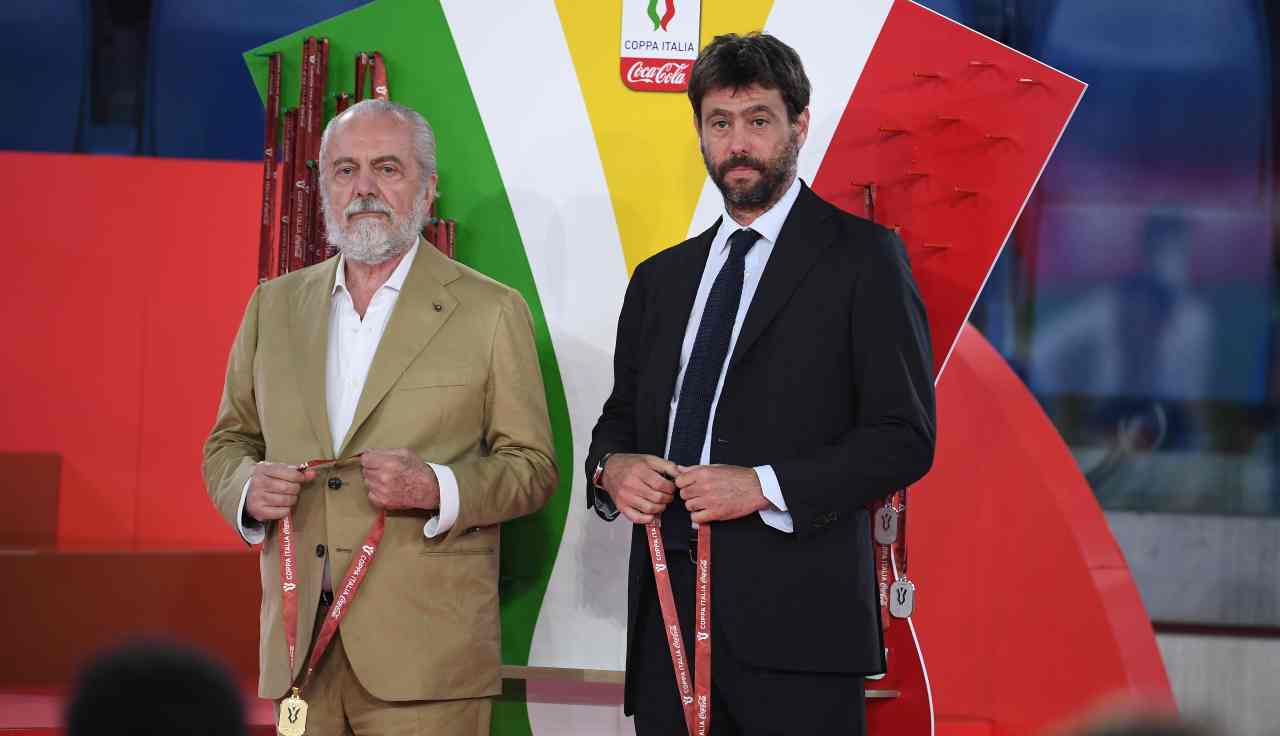 De Laurentiis e Agnelli alla premiazione della Coppa Italia 2020