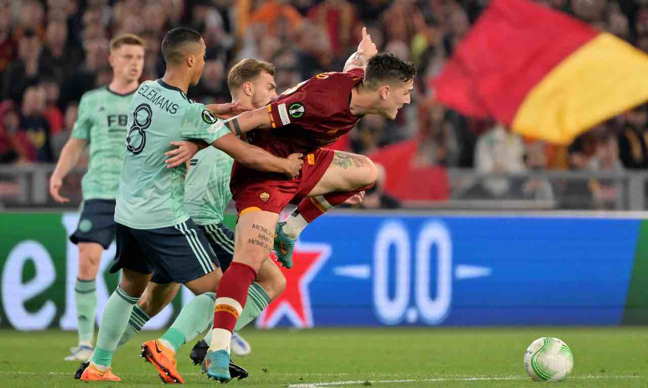 Zaniolo in azione in Roma-Leicester