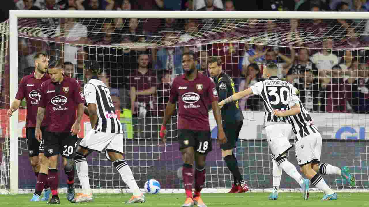 Salernitana-Udinese giocatori in campo