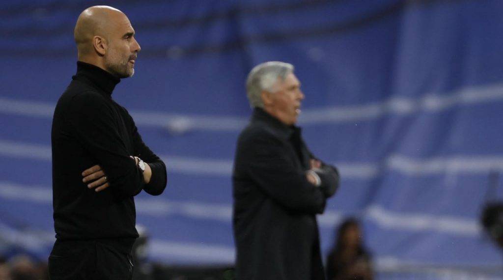 Guardiola in campo con Ancelotti