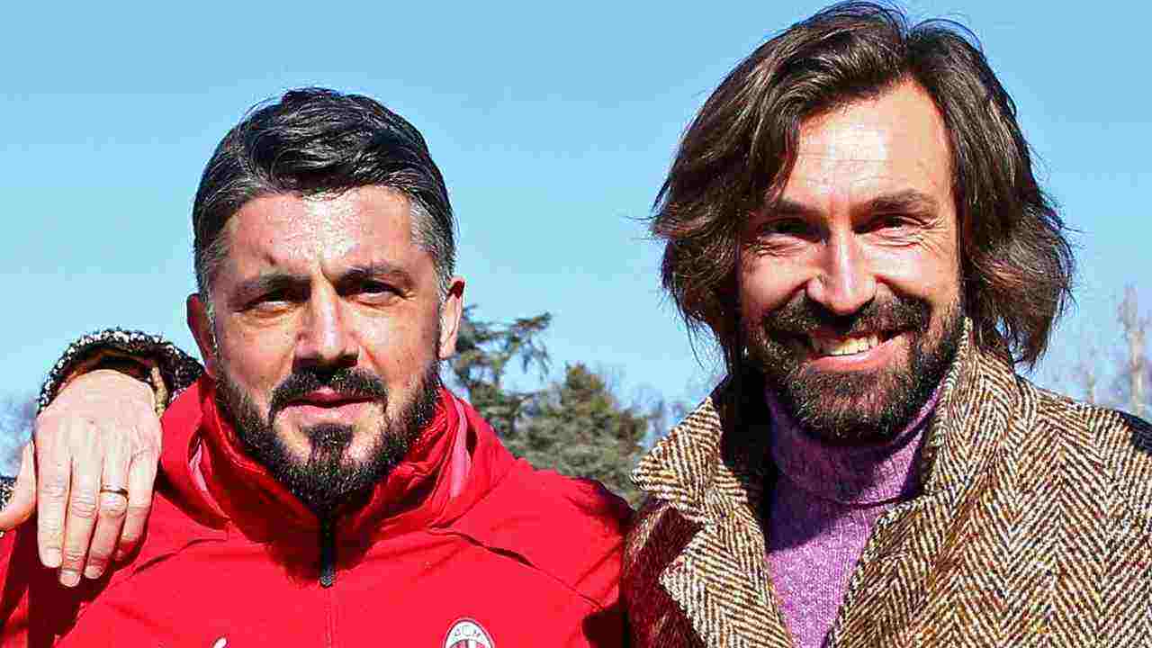 Andrea Pirlo e Gennaro Gattuso si abbracciano