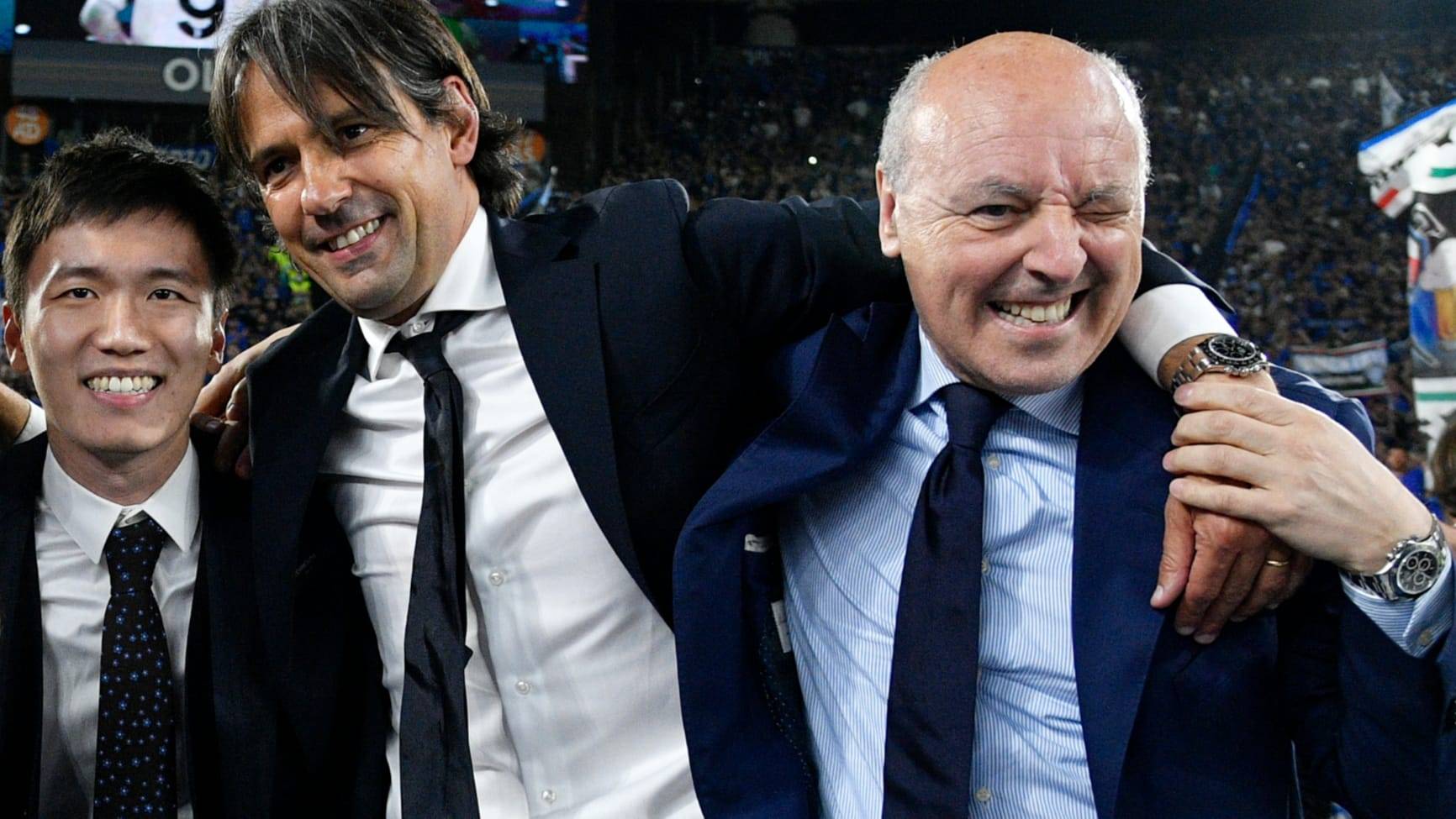 Steven Zhang, Simone Inzaghi e Beppe Marotta Inter