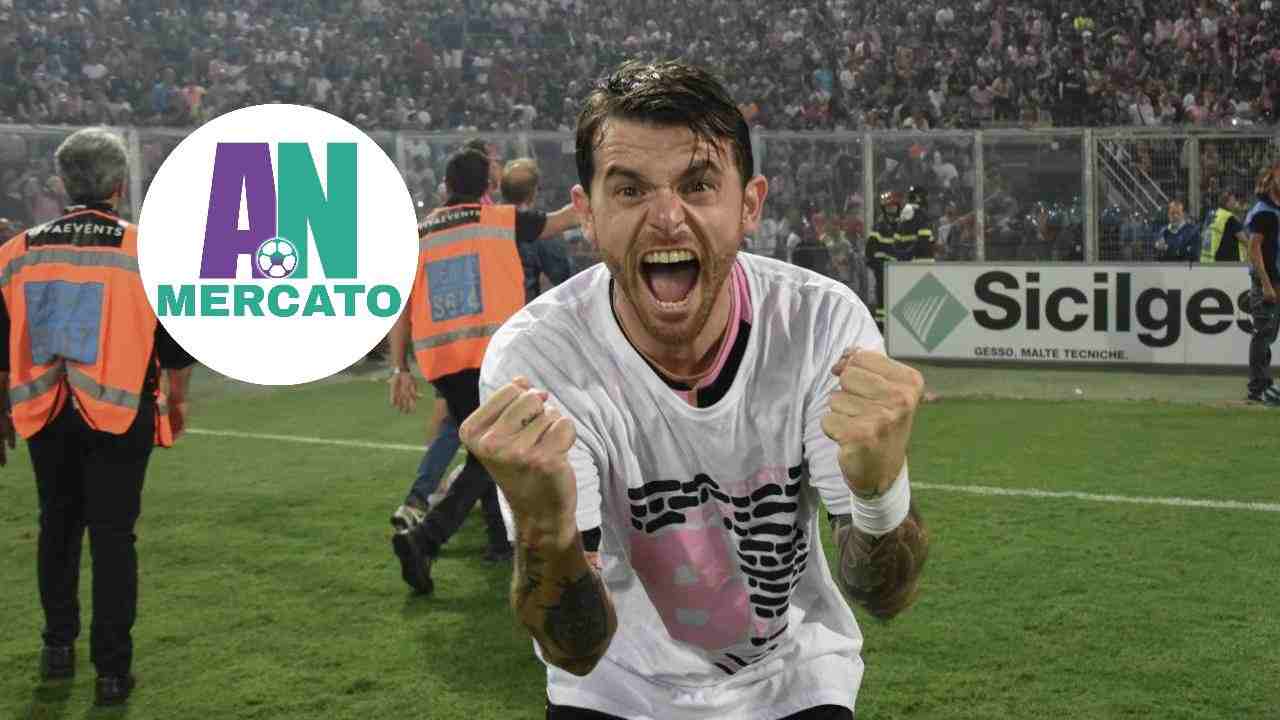Brunori esulta dopo la promozione Palermo