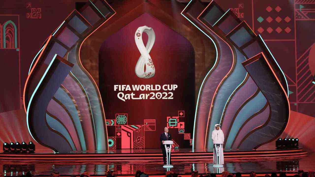 Il palco dei sorteggi Mondiali