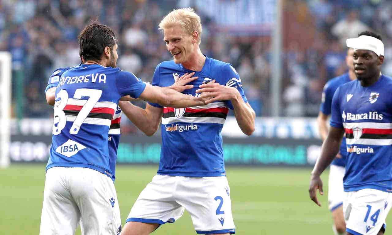 Thorsby esulta con la Sampdoria 