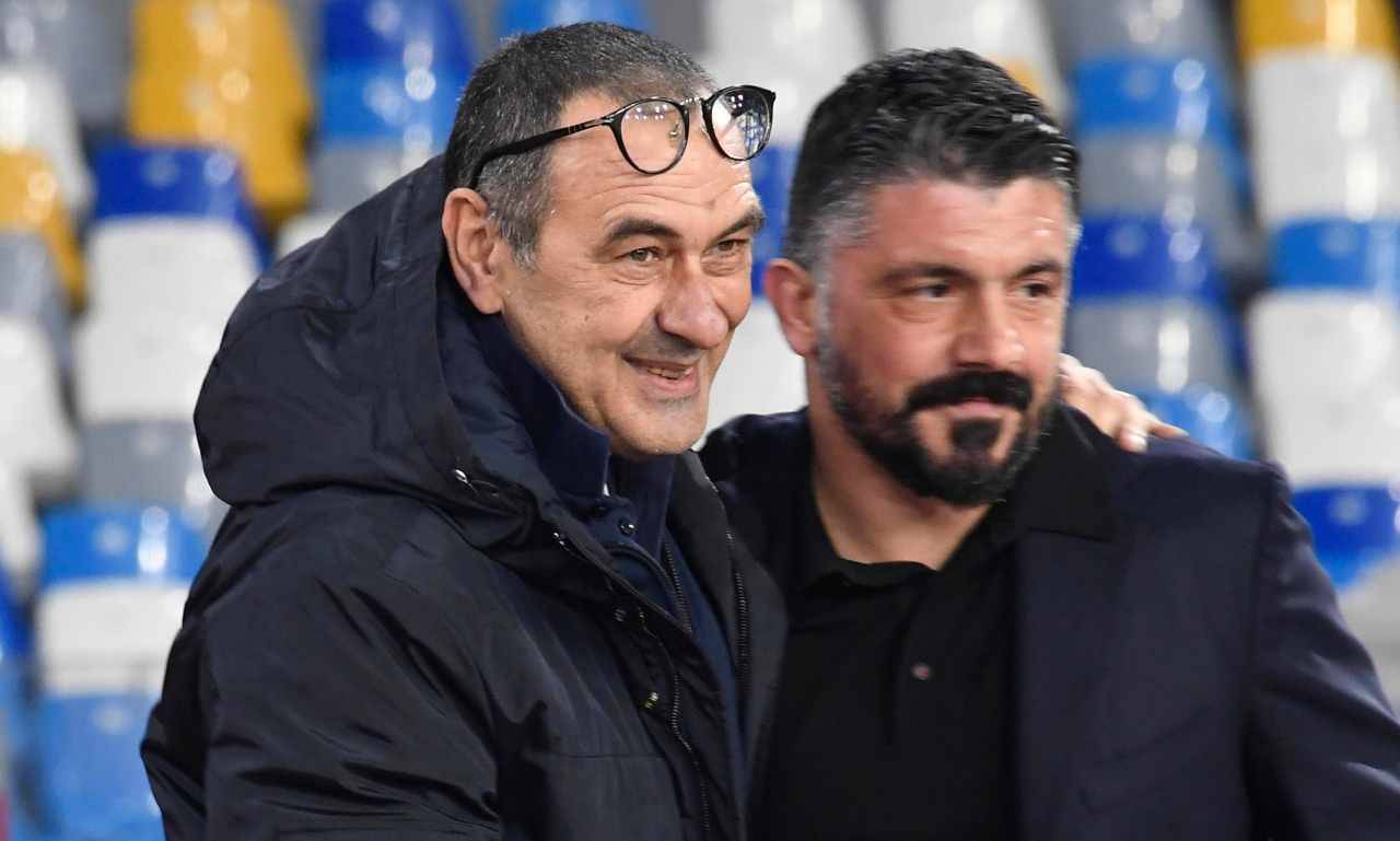 Lazio, Gattuso e Sarri abbracciati