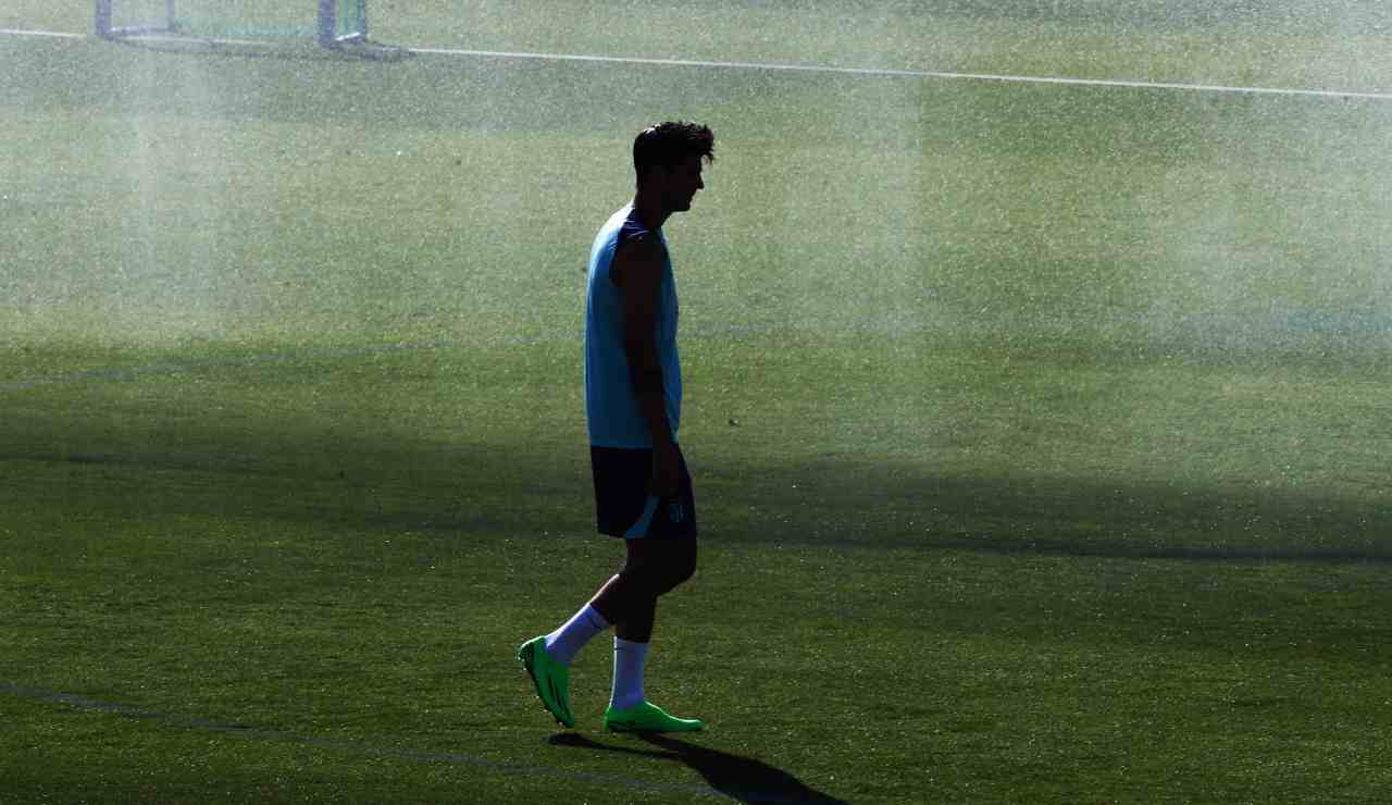 Morata sconsolato in allenamento