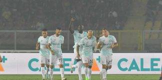Lukaku esulta per il gol al Lecce