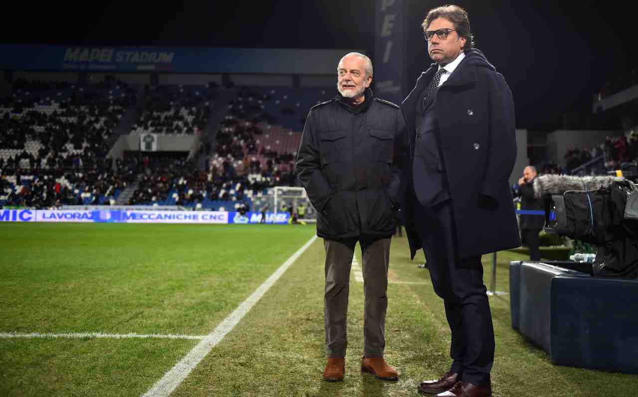 Napoli, Giuntoli e De Laurentiis al Mapei Stadium