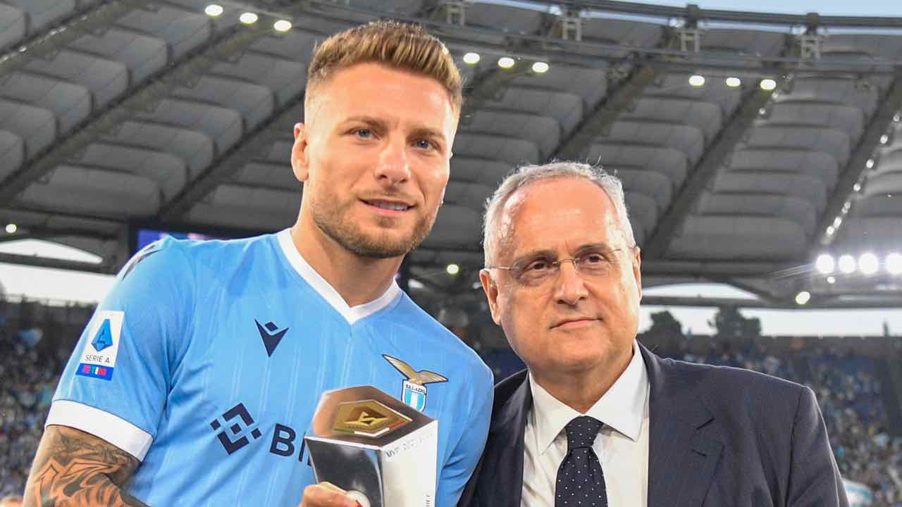 Ciro Immobile e Claudio Lotito all'Olimpico