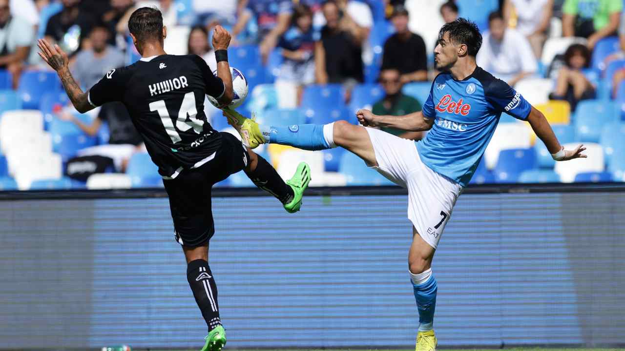 Napoli Spezia rigore Meret Kiwior