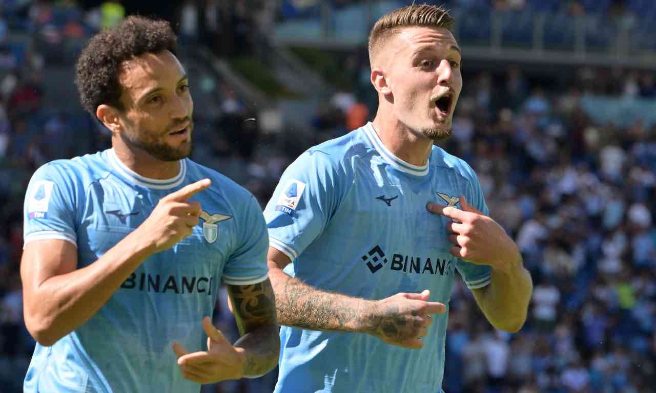 Milinkovic Savic e Felipe Anderson esultano