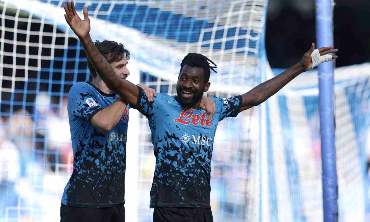 Napoli-Torino, Anguissa e Kvaratskhelia esultano
