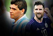 Maradona e Messi con la maglia dell'Argentina