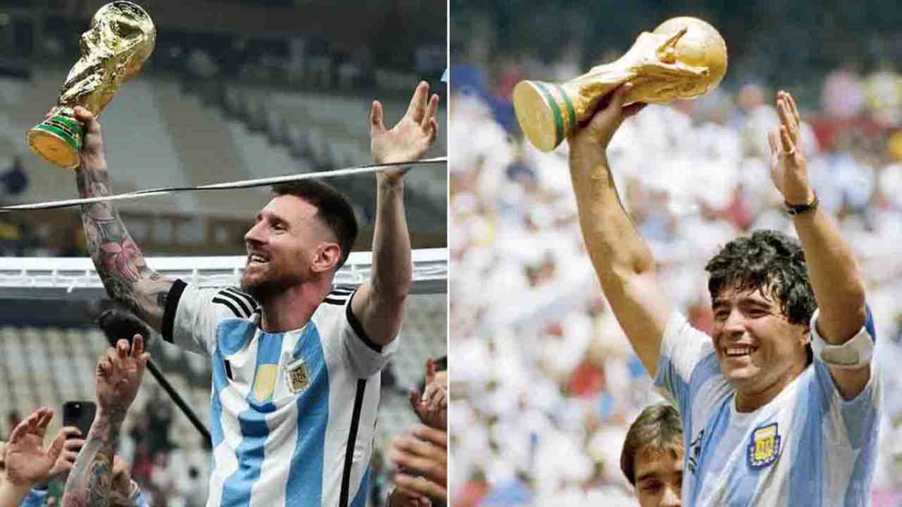 Messi e Maradona con la coppa