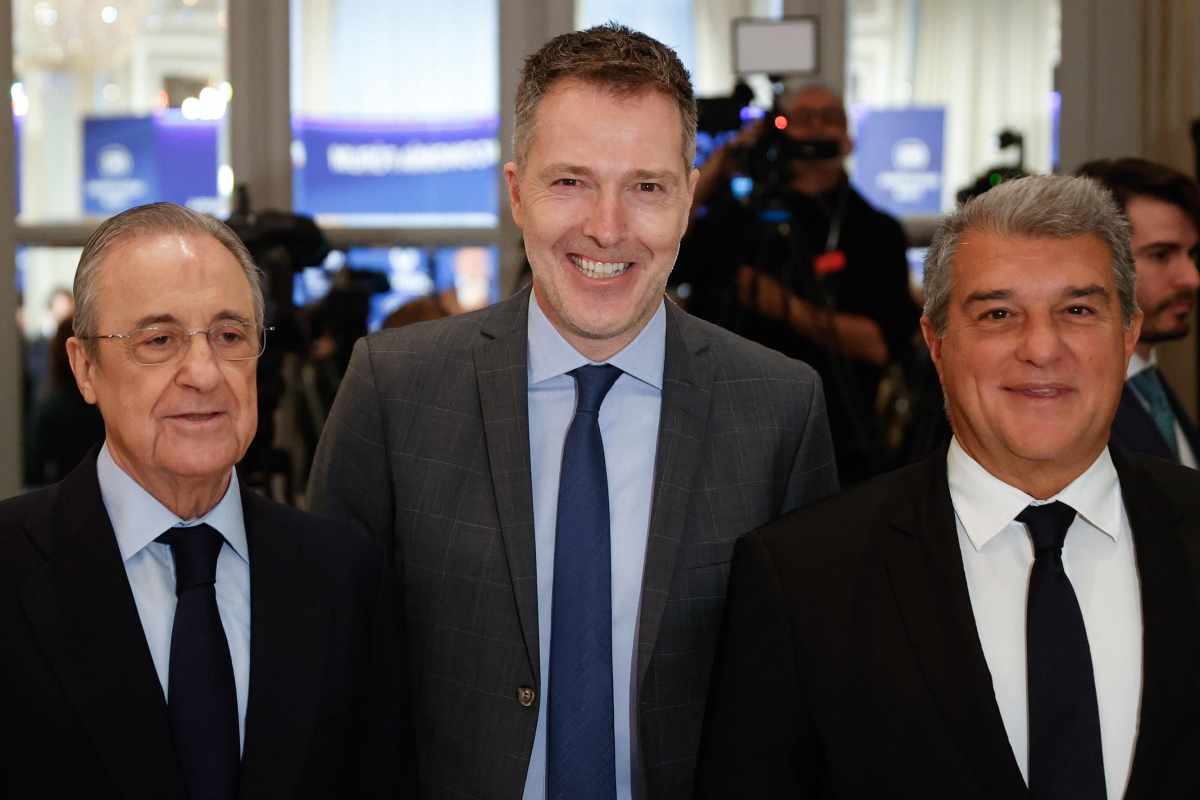 Bernd Reichart con i presidenti di Real Madrid e Barcellona, Perez e Laporta