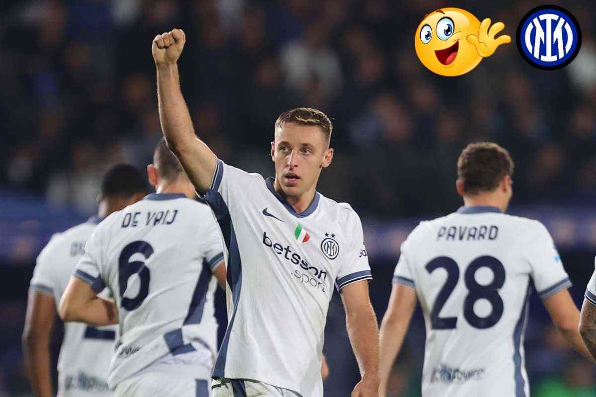 Davide Frattesi esulta con la maglia dell'Inter