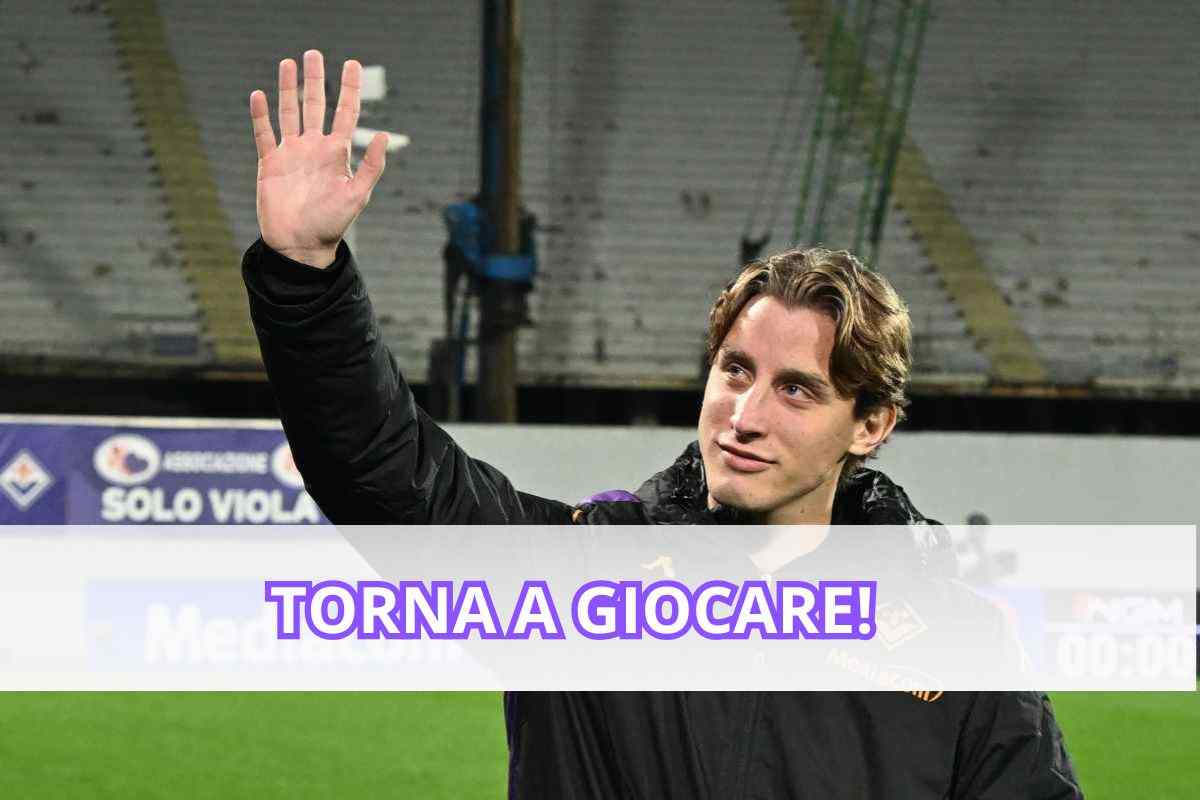 Edoardo Bove, centrocampista della Fiorentina, mentre saluta il pubblico