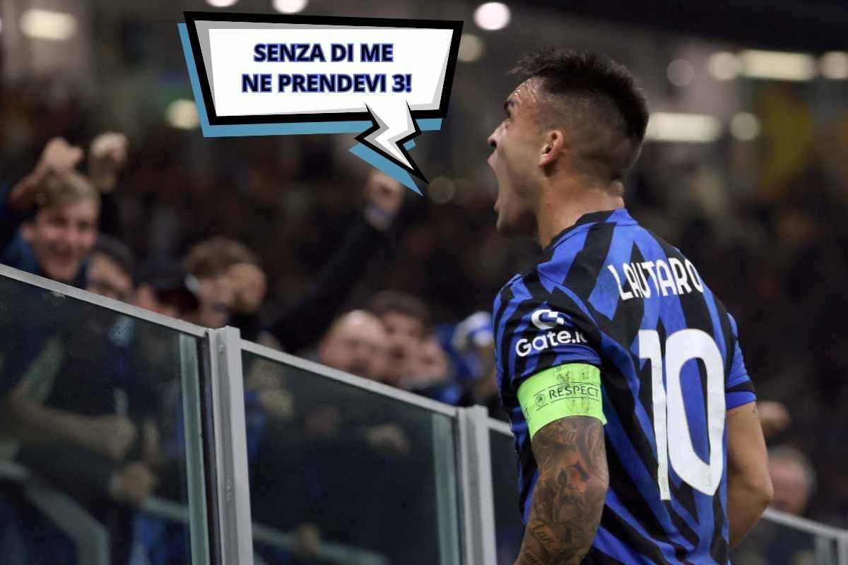 Lautaro Martinez esulta sotto la curva dell'Inter