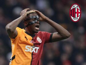 Victor Osimhen del Galatasaray e logo Milan