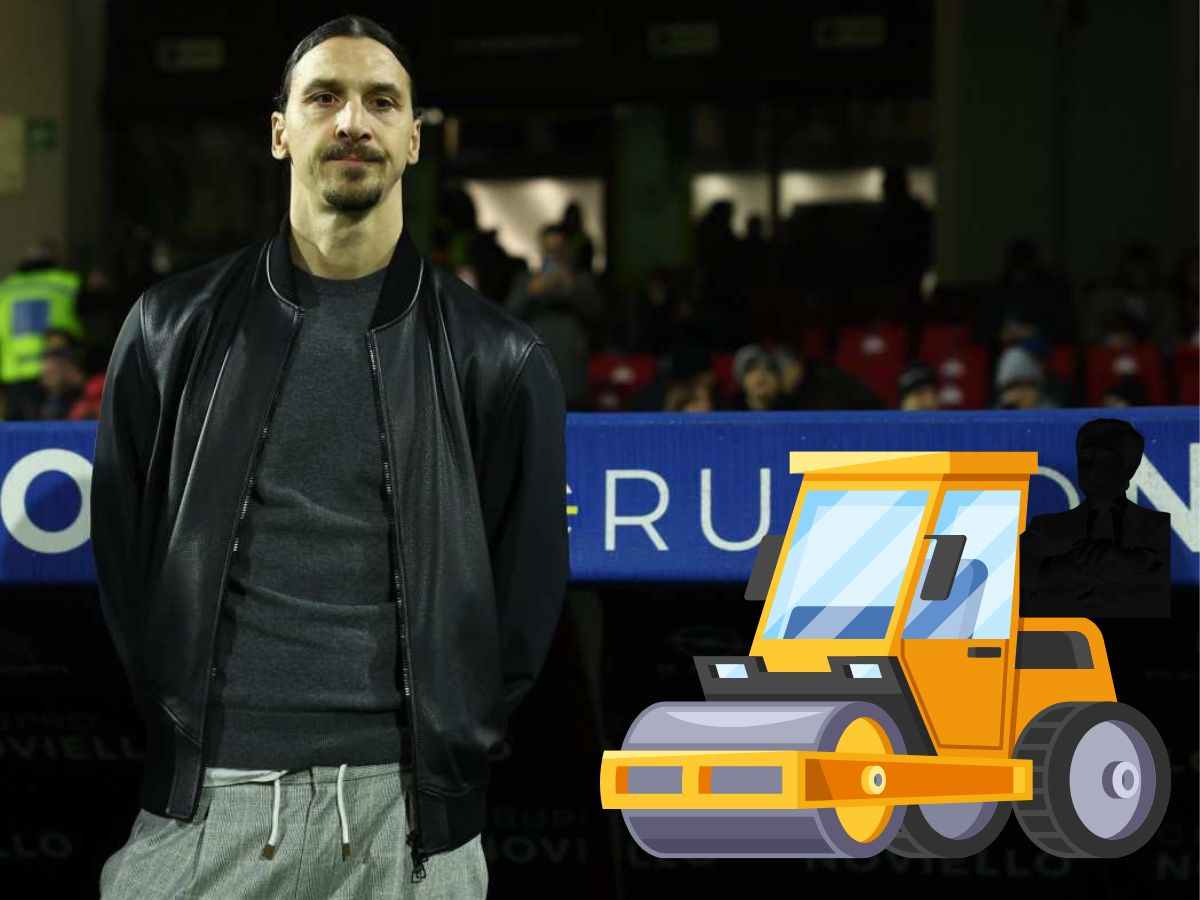 Zlatan Ibrahimovic e un'asfaltatrice al suo fianco