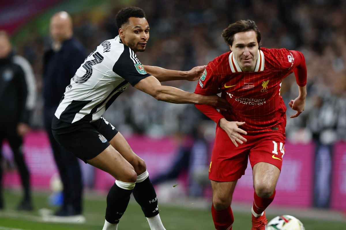 Federico Chiesa in azione con la maglia del Liverpool