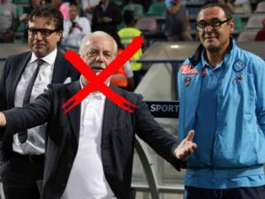Giuntoli e Sarri insieme al Napoli con De Laurentiis, cancellato da una X