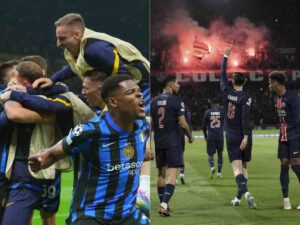 i calciatori di Inter e PSG esultano