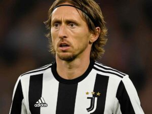 Luka Modric con la maglia della Juventus, immagine creata con IA
