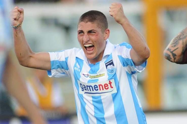 Marco Verratti esulta con la maglia del Pescara
