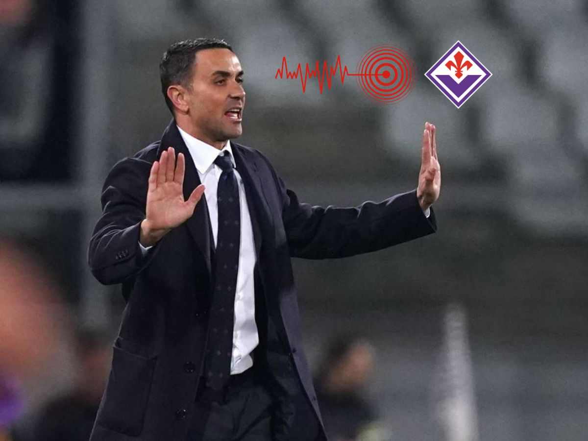 Raffaele Palladino e il simbolo del terremoto col logo della Fiorentina 