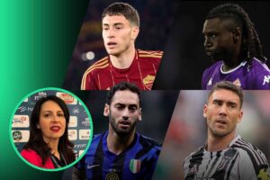 Giocatori Serie A e in basso a sinistra Eleonora Trotta Direttore di Calciomercato.it