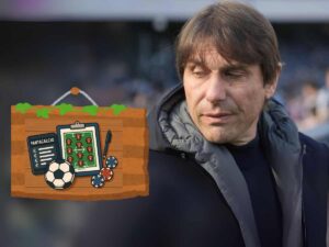 Antonio Conte si guarda alle spalle infastidito