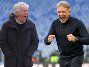 Gian Piero Gasperini arrabbiato e Marco Baroni felice