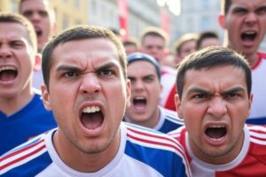 Tifosi arrabbiati, immagine generata con IA