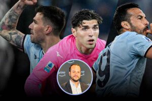 Giocatori della Lazio con in basso al centro il giornalista sportivo Marco Ercole de LaLazio.com
