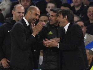 Guardiola e Conte discutono animatamente nel corso dell'ultimo Chelsea Manchester City giocato contro, nel 2017