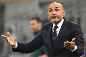 Italy’s head coach Luciano Spalletti reacts during the UEFA Nations League soccer match between Italy and France